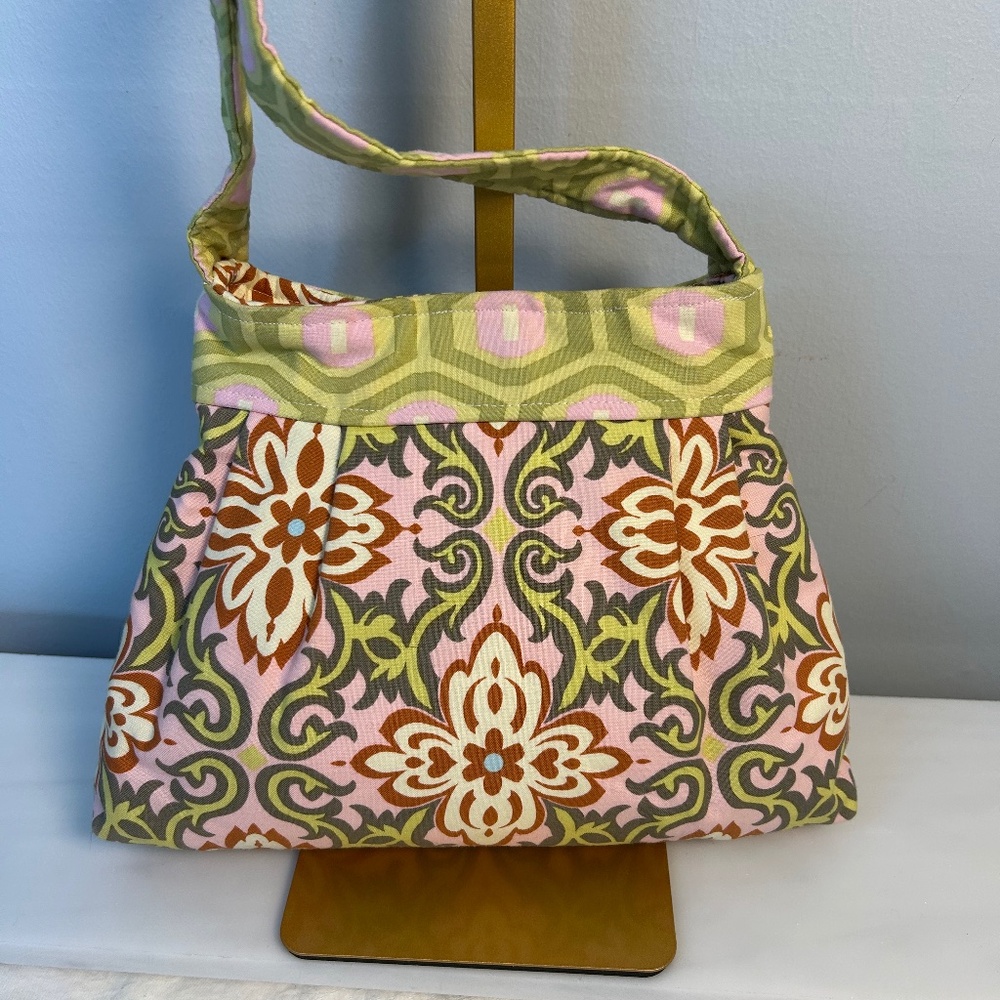 Boho Cotton Crossbody purse| Printed fabric | Pinks, greens, reds|  like new